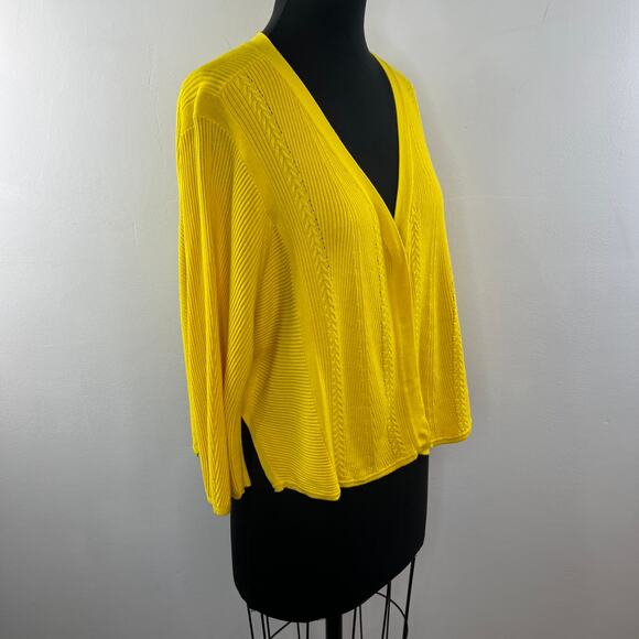 CABI Yellow Cardigan Sweater Cotton Cable Knit Ribbed Button Size S Small - Picture 4 of 9